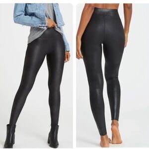 Spanx Shimmer Leggings Black  High Rise Stretch Pull On metallic skinny size XL